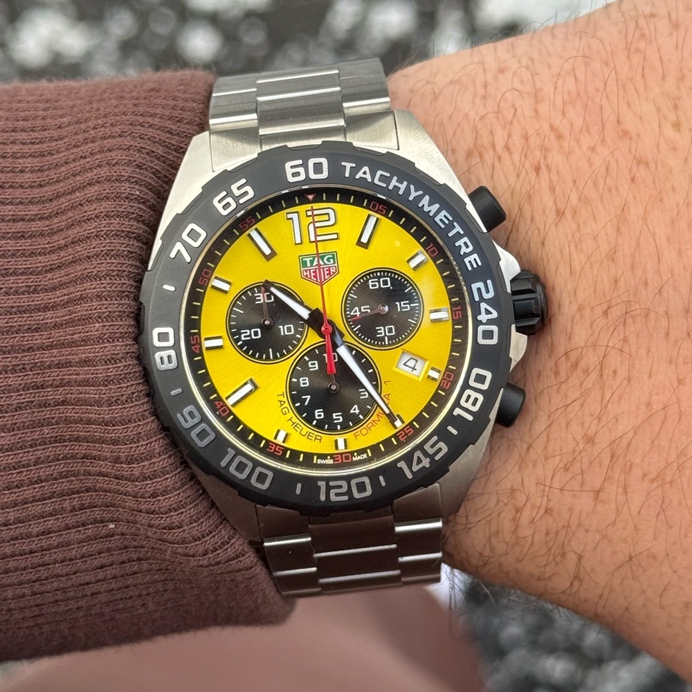 *SOLD* Tag Heuer Formula 1 Chronograph Yellow Dial 43mm Swiss Quartz Luxury